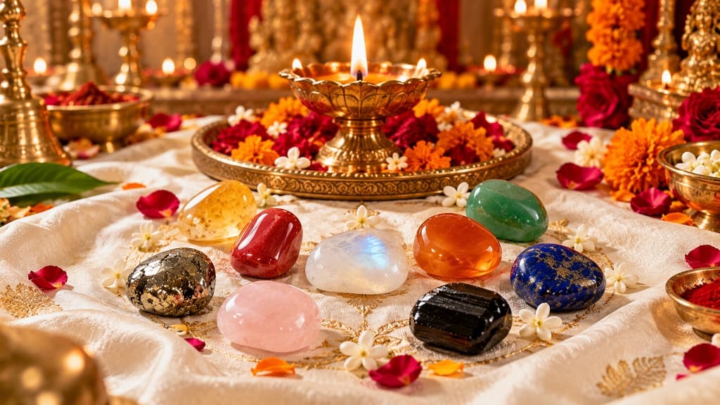 Navratri 9 Days Gemstone & Color Matrix: Daily Crystals, Deities & Chakra Alignment