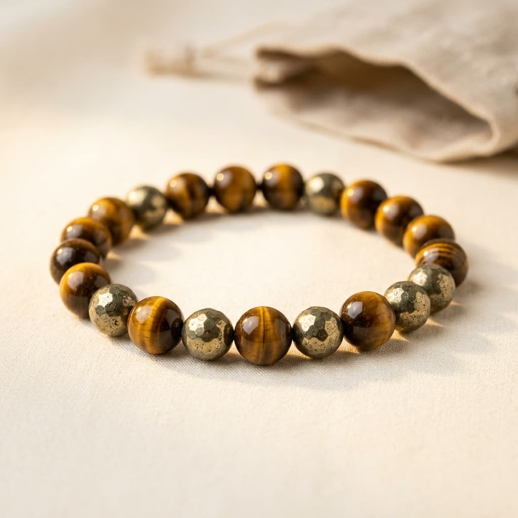 Devkhatiy Tiger Eye & Pyrite Prosperity Band – Energized, 8mm Beads