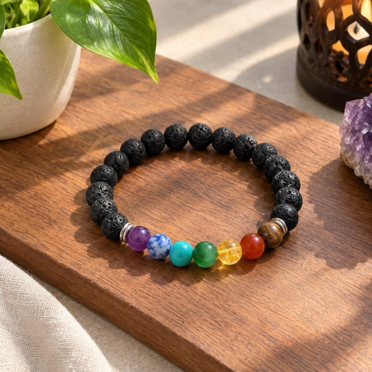 Devkhatiy 7 Chakra Healing Crystal Bracelet – Natural Gemstones, Unisex - Image 2
