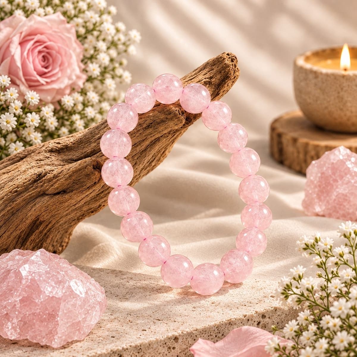 Devkhatiy Rose Quartz Love & Harmony Bracelet – Natural Crystal, 8mm - Image 1